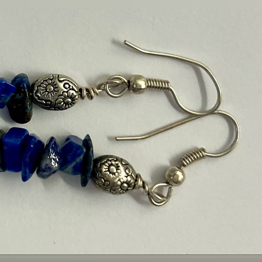 Blue gemstone wire pierced earrings jewelry - Picture 15 of 16